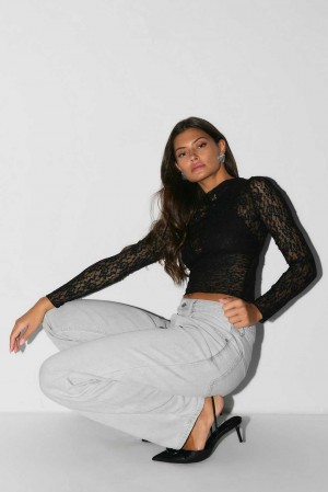 Women Gina Tricot Lace Top Black | 31RHQBNIE