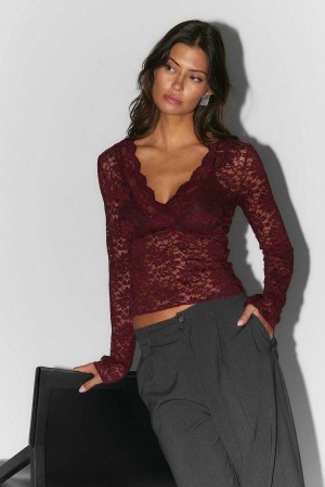 Women Gina Tricot Lace Top Red | 54YXUQEPK