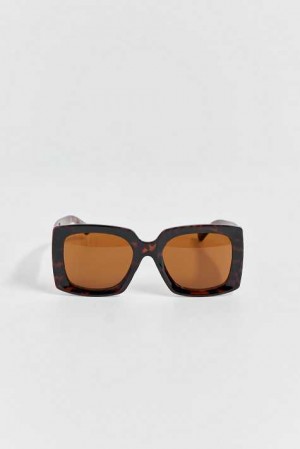 Women Gina Tricot Large Square Sunglasses Brown | 82SBVYUET
