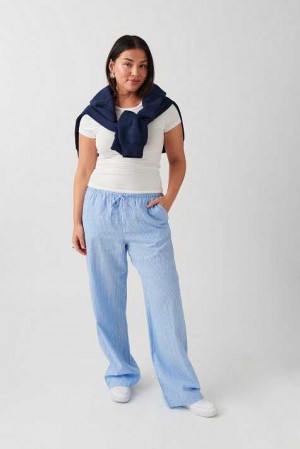 Women Gina Tricot Linen Blend Trousers Blue | 20AOQXJSL