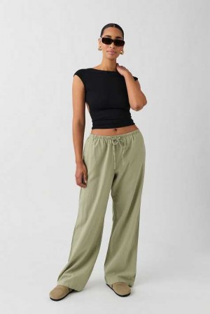 Women Gina Tricot Linen Blend Trousers Green | 05VIHSMPB