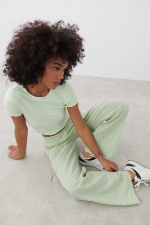 Women Gina Tricot Linen Blend Trousers Green | 14ZVGPJXB