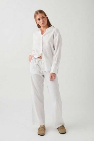 Women Gina Tricot Linen Blend Trousers White | 72YUPRADJ