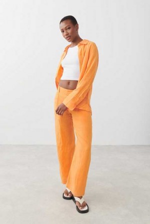 Women Gina Tricot Linen Trousers Orange | 95TYFHKUG