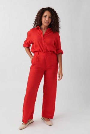 Women Gina Tricot Linen Trousers Red | 41VETOSHA
