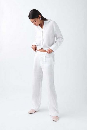 Women Gina Tricot Linen Trousers White | 78OZCEFSQ