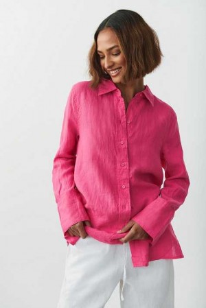 Women Gina Tricot Lovisa Linen Shirts Pink | 96BZJFNKO