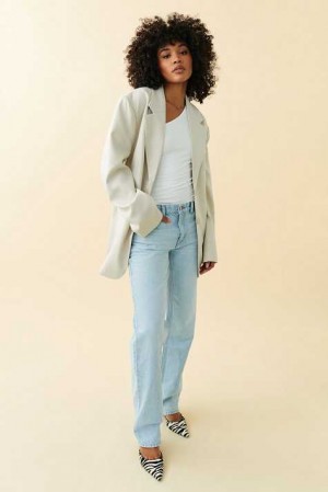 Women Gina Tricot Low Straight Jeans Blue | 53KFWAROC