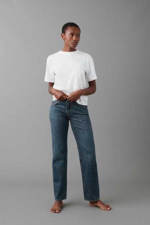 Women Gina Tricot Low Straight Jeans Blue | 37SPYTDQG