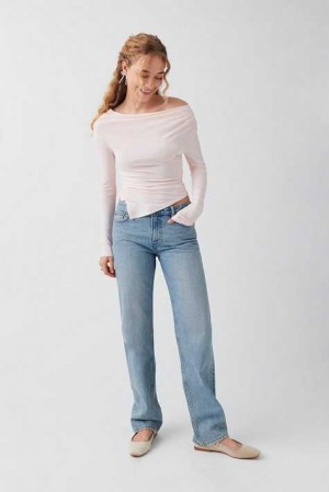 Women Gina Tricot Low Straight Jeans Blue | 65UNYAHJL