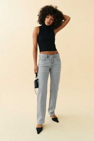 Women Gina Tricot Low Straight Jeans Grey | 86KBGRZTJ