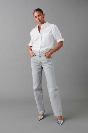 Women Gina Tricot Low Straight Jeans Grey | 91ACGUMNY