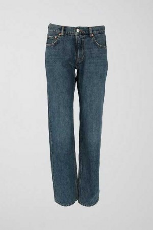 Women Gina Tricot Low Straight Petite Jeans Blue | 28KGITXYB
