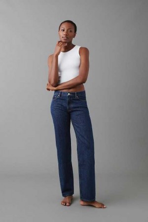 Women Gina Tricot Low Straight Petite Jeans Blue | 84VIGWPZA