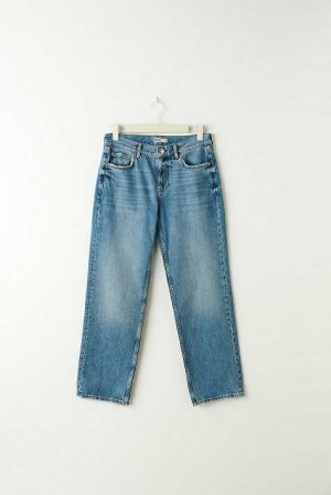 Women Gina Tricot Low Straight Petite Jeans Blue | 50WVHNOYS