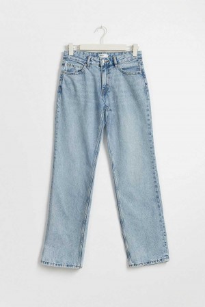 Women Gina Tricot Low Straight Tall Jeans Blue | 12FHMOQKV