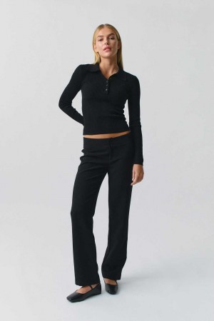 Women Gina Tricot Low Straight Trousers Black | 18ZRHCXPD