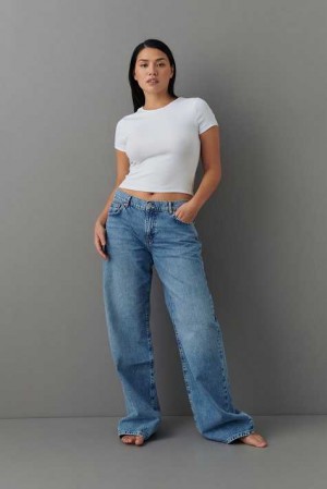 Women Gina Tricot Low Wide Jeans Blue | 05ZVTEPHR