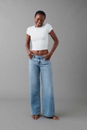 Women Gina Tricot Low Wide Jeans Blue | 92CNXDBUJ