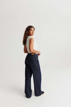 Women Gina Tricot Low Wide Jeans Blue | 98UDAQEKG