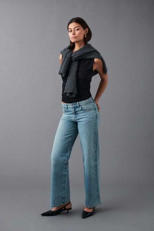 Women Gina Tricot Low Wide Jeans Green | 62GLFCZIM
