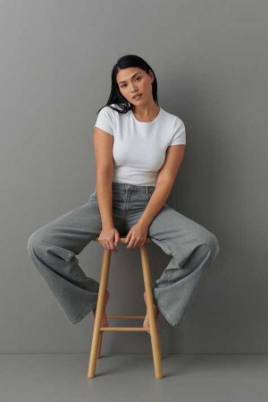 Women Gina Tricot Low Wide Jeans Grey | 01CBFUSJG