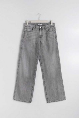 Women Gina Tricot Low Wide Jeans Grey | 59XVGYIMU