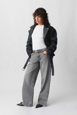 Women Gina Tricot Low Wide Jeans Grey | 85SWHNTOB