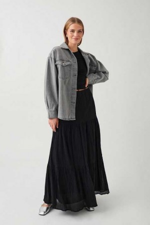 Women Gina Tricot Maxi Cotton Skirts Black | 67UDCLSYB
