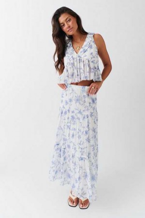 Women Gina Tricot Maxi Cotton Skirts Blue | 87KPHGTBN