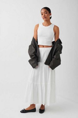 Women Gina Tricot Maxi Cotton Skirts White | 01JXKCMYQ