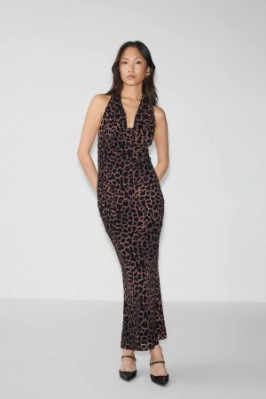 Women Gina Tricot Maxi Dress Brown | 79IRXOMZT