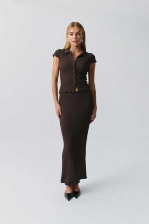 Women Gina Tricot Maxi Skirts Brown | 95HDFGJBS