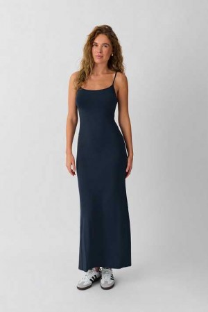 Women Gina Tricot Maxi Slip Dress Blue | 58DQCVEMP