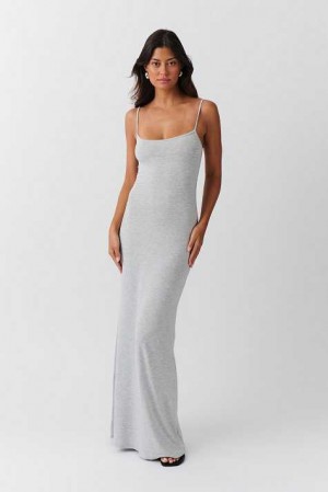 Women Gina Tricot Maxi Slip Dress Grey | 80ZCLDUSE