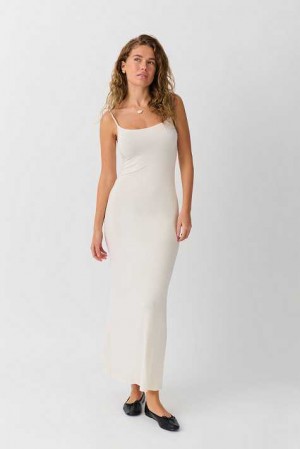 Women Gina Tricot Maxi Slip Dress White | 75TYKFZPO
