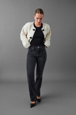 Women Gina Tricot Mid Straight Jeans Black | 21FTWBCNP