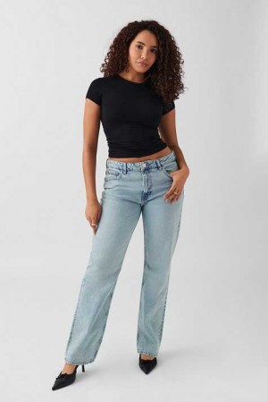 Women Gina Tricot Mid Straight Jeans Blue | 64BCYPRZM