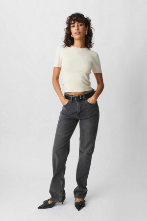 Women Gina Tricot Mid Straight Jeans Grey | 19HZAVILY