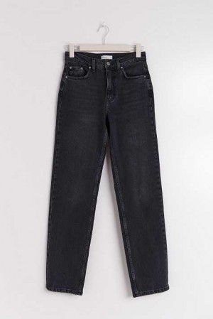 Women Gina Tricot Mid Straight Tall Jeans Black | 84CWYLIFJ
