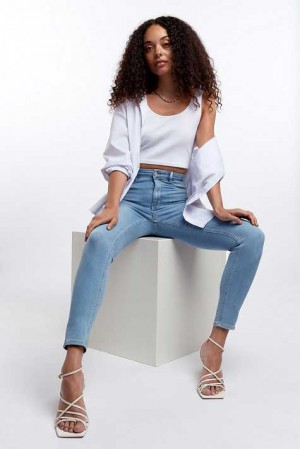 Women Gina Tricot Molly High Waist Jeans Blue | 69WTQBFRK