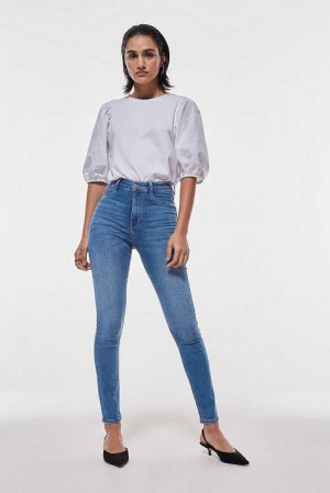 Women Gina Tricot Molly High Waist Jeans Blue | 03ZHSYLTA