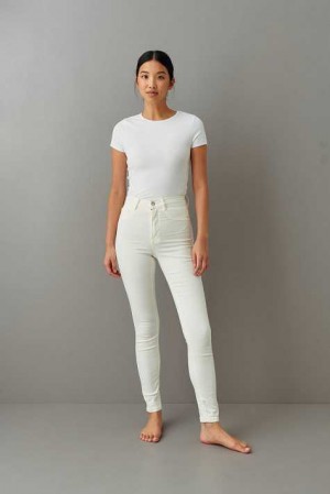 Women Gina Tricot Molly High Waist Jeans White | 28WMOITSP