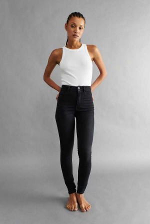 Women Gina Tricot Molly High Waist Jeans Black | 79TZWBLVS