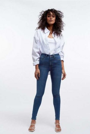 Women Gina Tricot Molly Petite High Waist Jeans Blue | 92MQGRBXI