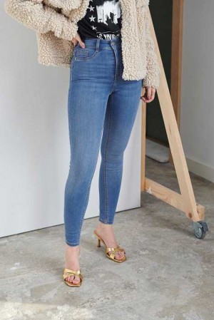 Women Gina Tricot Molly Petite High Waist Jeans Blue | 90XQWDZFL