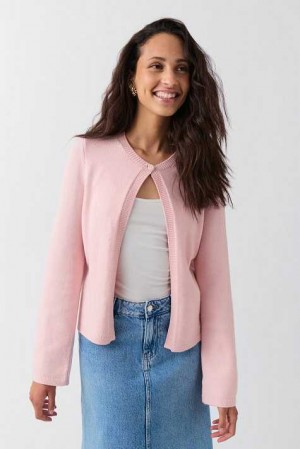 Women Gina Tricot One Button Knit Cardigan Pink | 90OBQMAFC