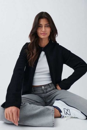 Women Gina Tricot One Button Knit Cardigan Black | 14XSJZKOQ
