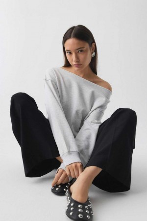 Women Gina Tricot One Shoulder Sweaters Grey | 52GNMICPE