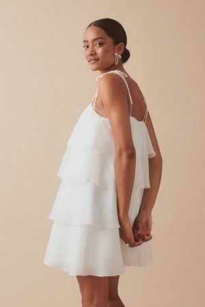 Women Gina Tricot Organza Frill Mini Dress White | 73BLWCFHK